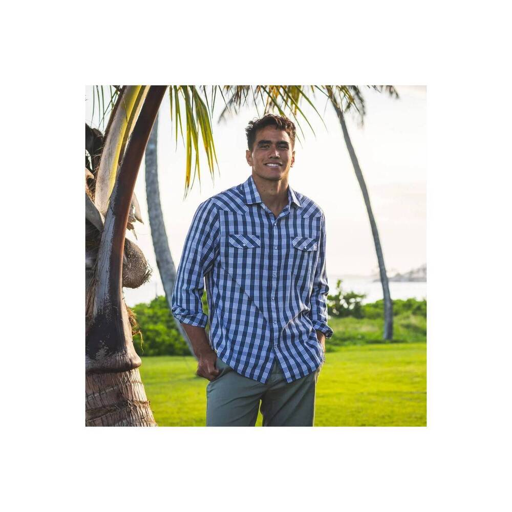 NEW WESTERN ALOHA palaka yarn dyed western shirt in navy